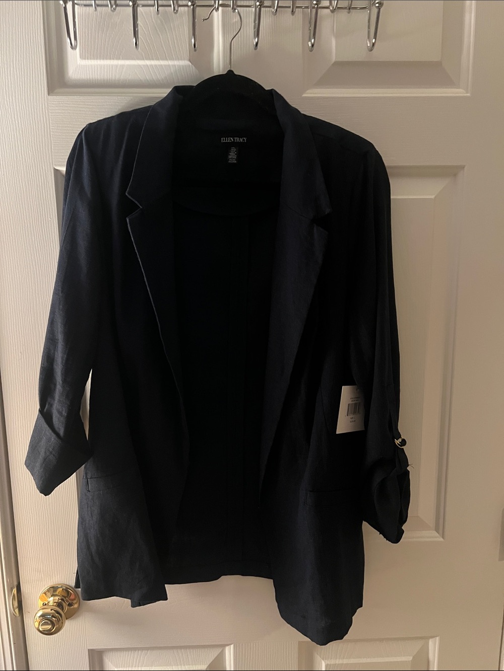 Ellen Tracy Navy Open-Front Lightweight Blazer